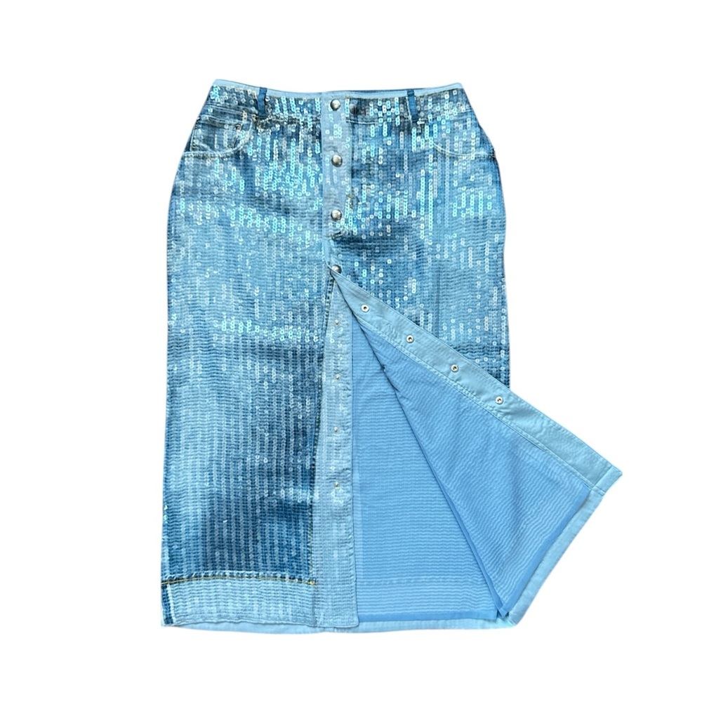 NWT Jean Paul Gaultier Sequins Denim Jeans Trompe L’oeil Midi Skirt - Picture 6 of 11